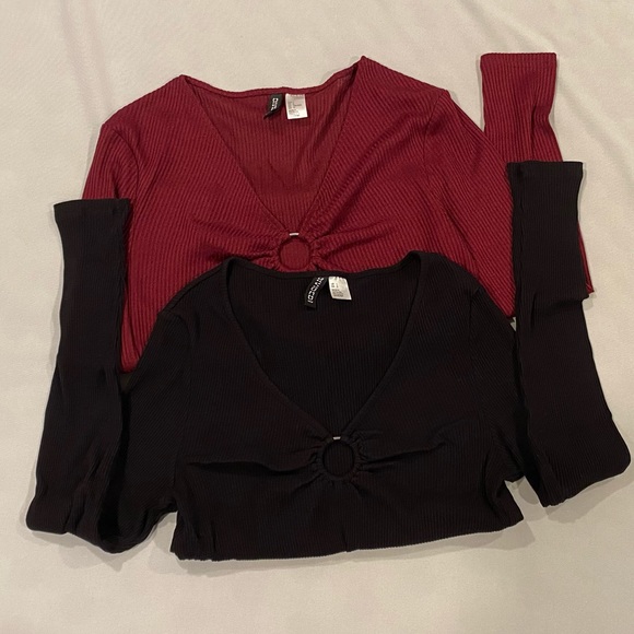 2 H&M long sleeve plunging neckline shirts size L - Picture 2 of 13